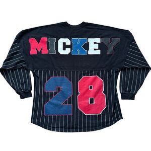 Disney Spirit Jersey Shirt Size XL Black Pinstripe Mickey Mouse 28 Pullover Logo